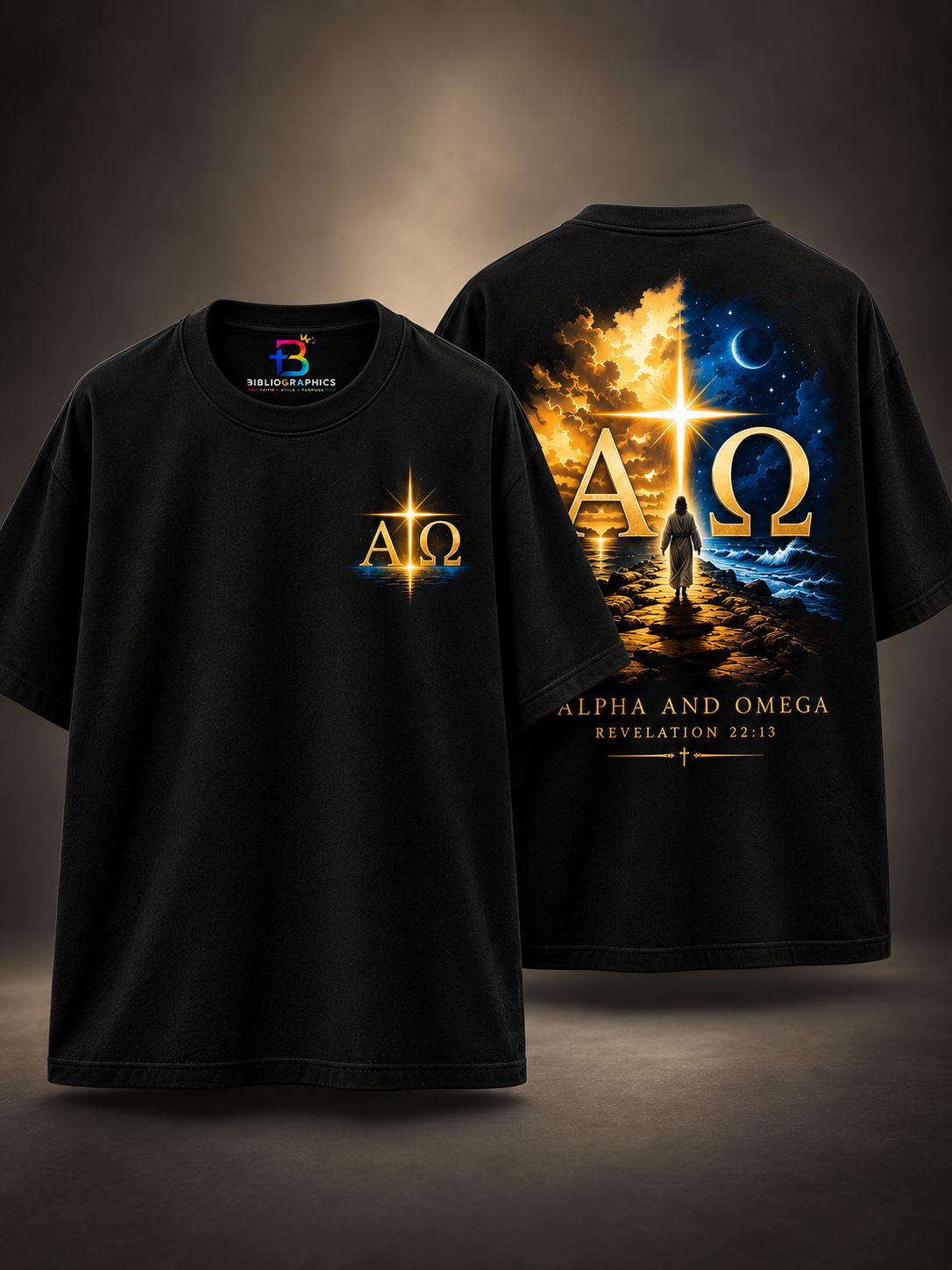 Alpha and Omega (Revelation 22:13) – Oversized Unisex Graphic T-Shirt