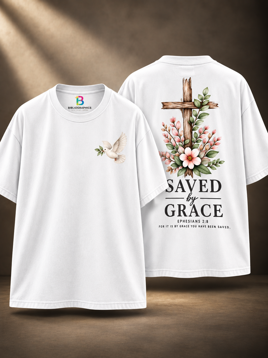 Saved by Grace (Ephesians 2:8) – Oversized Unisex Graphic T-Shirt
