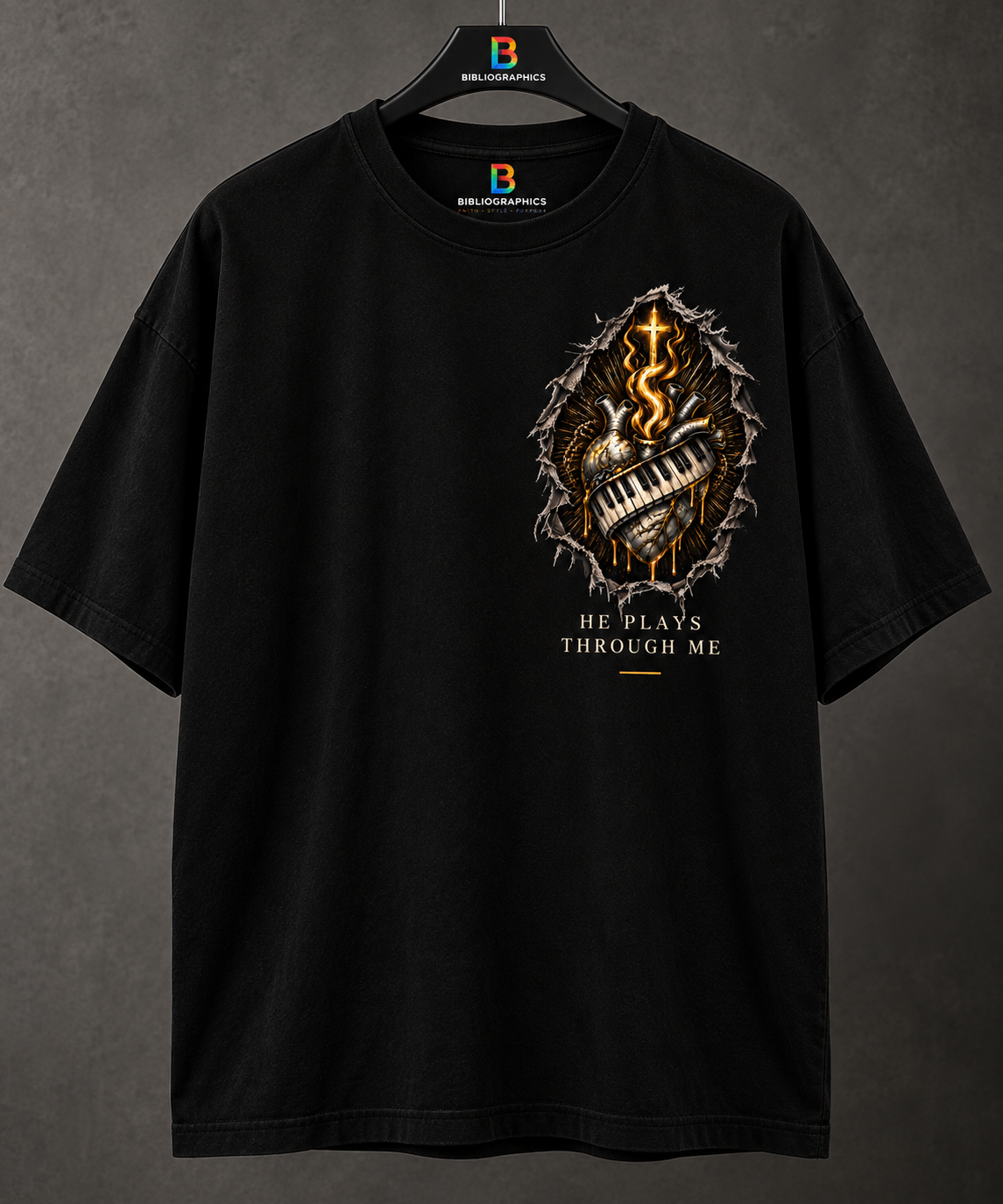 He Plays Through Me – Oversized Unisex Graphic T-Shirt